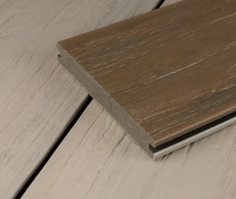 HORI Terrassendielen WPC/BPC massiv Schutzummantelung dunkelbraun + beige/creme 20 x 140 mm 1