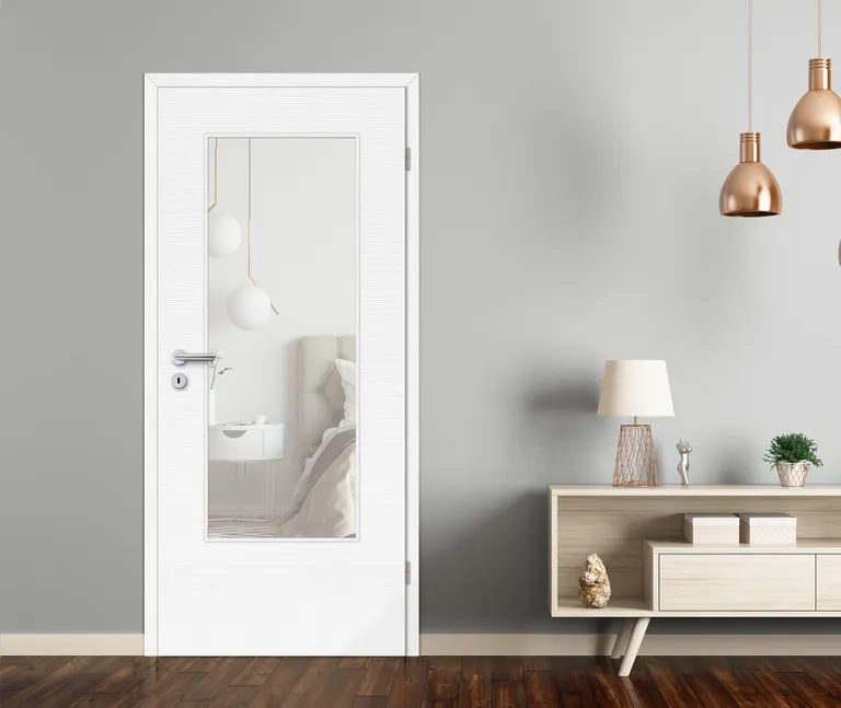 HORI Zimmertür CPL Eiche weiß strukturiert quer mit Lichtausschnitt Röhrenspan Designkante 4