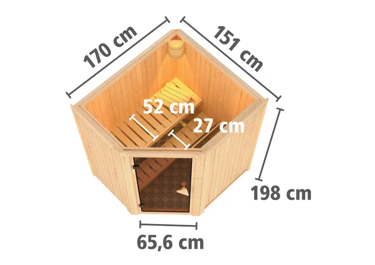 Karibu System-Sauna Komplettset Viggo Eckeinstieg 68 mm 5