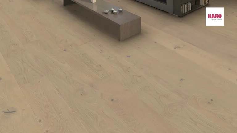 HARO Parkett 4000 Plaza Eiche sandgrau Sauvage strukturiert Landhausdiele 1