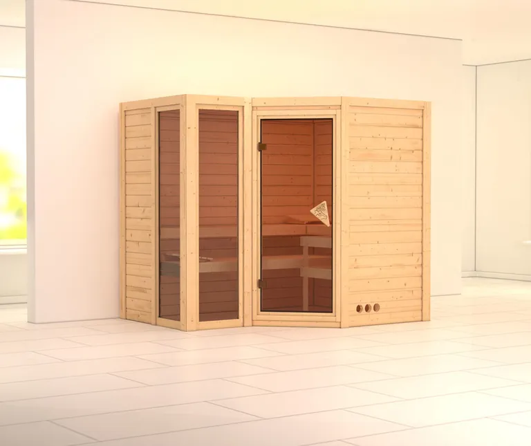Karibu Massivholz-Sauna Amara Eckeinstieg 40 mm 0