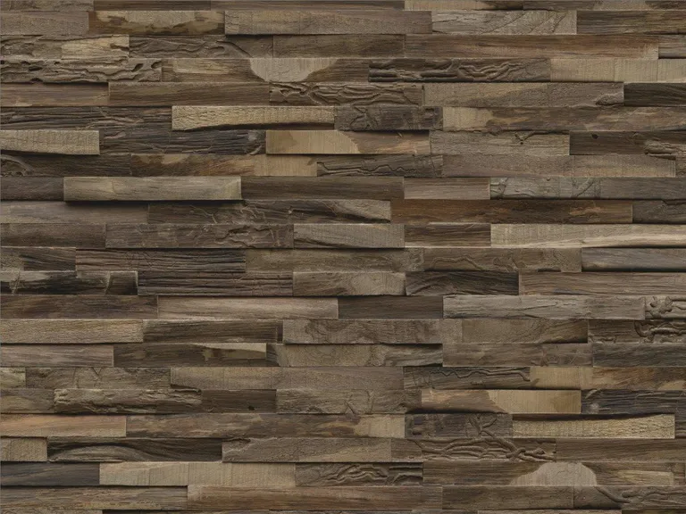 INDO Echtholz Wandverkleidung 3D Holzverblender Teak Elegance Charred 2