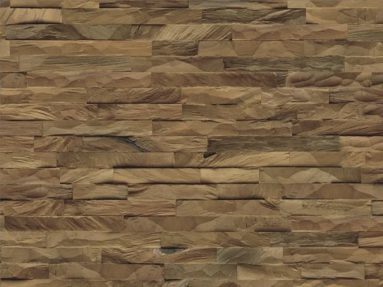 INDO Echtholz Wandverkleidung 3D Holzverblender Teak Diamond Natural 2