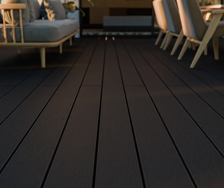 HORI Terrassendielen Komplettset WPC Antigua Hohlkammer anthrazit grob / fein geriffelt 21 x 146 mm 7