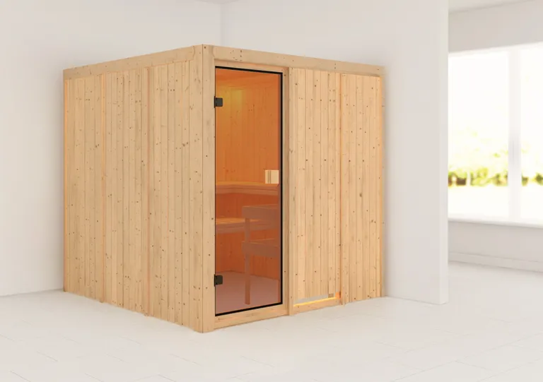 Woodfeeling Massivholz-Sauna Oulu Fronteinstieg 68 mm 1