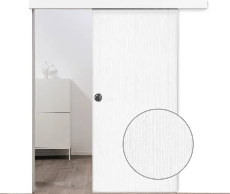 HORI Schiebetür CPL Eiche weiß strukturiert längs Röhrenspan Designkante 0