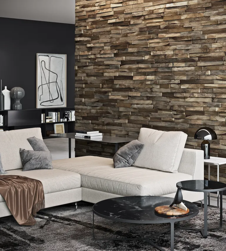 INDO Echtholz Wandverkleidung 3D Holzverblender Teak Elegance Bumped Natural 10