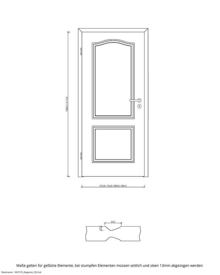 PRÜM Zimmertür Classic CK2 Weißlack RAL9010 Röhrenspanplatten Karnieskante 3