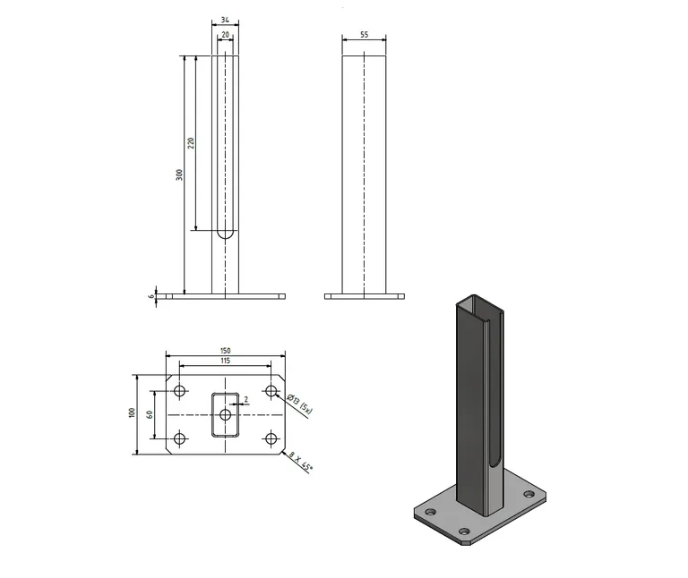 HORI Pfostenträger Fußplatte Universal für Doppelstabmattenzaun 1