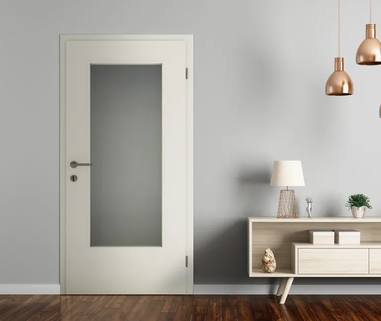 HORI Zimmertür CPL Weiß RAL9010 mit Lichtausschnitt Röhrenspan Designkante 1