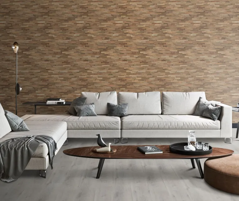INDO Echtholz Wandverkleidung 3D Holzverblender Line Teak Nature 1