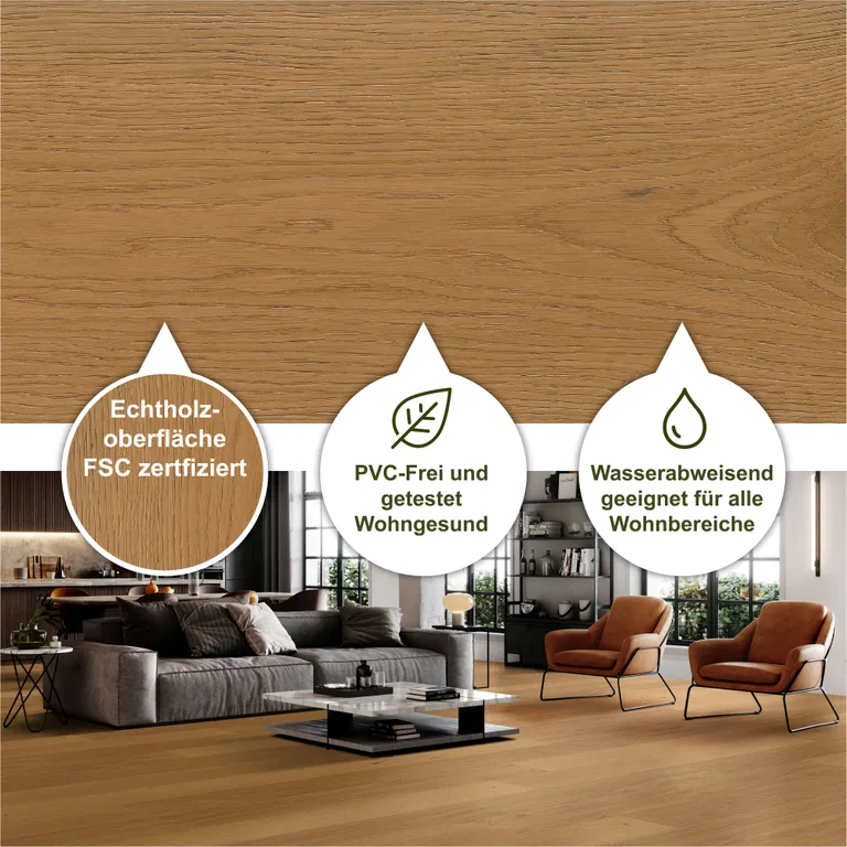 HWZ Klick-Furnierparkettboden PVC-frei, Ökobesserboden Susify, Landhausdiele Eiche Weiß 2