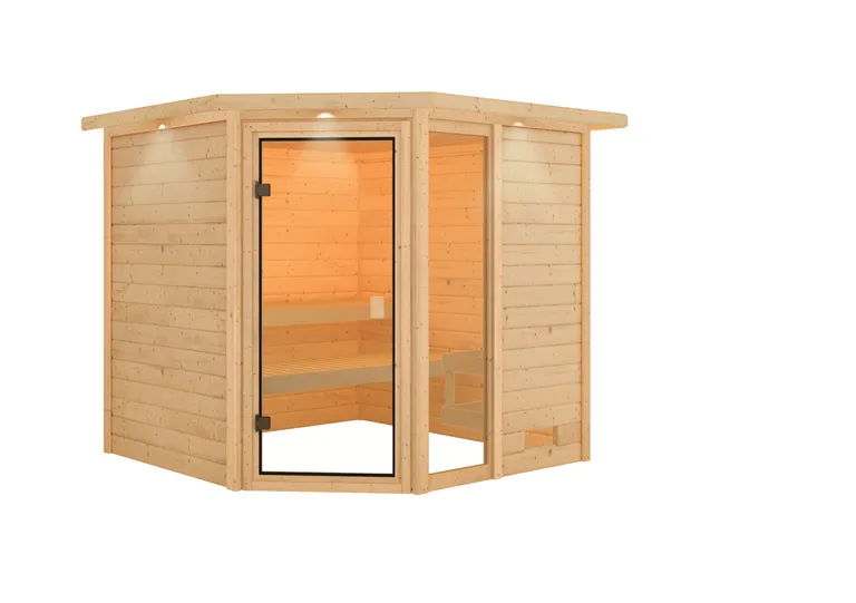 Woodfeeling Massivholz-Sauna Tabea Eckeinstieg 38 mm 3