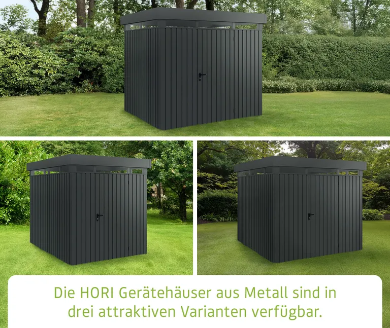 HORI Gerätehaus mit Flachdach & Lichtband, Metall, Anthrazitgrau RAL 7016 2