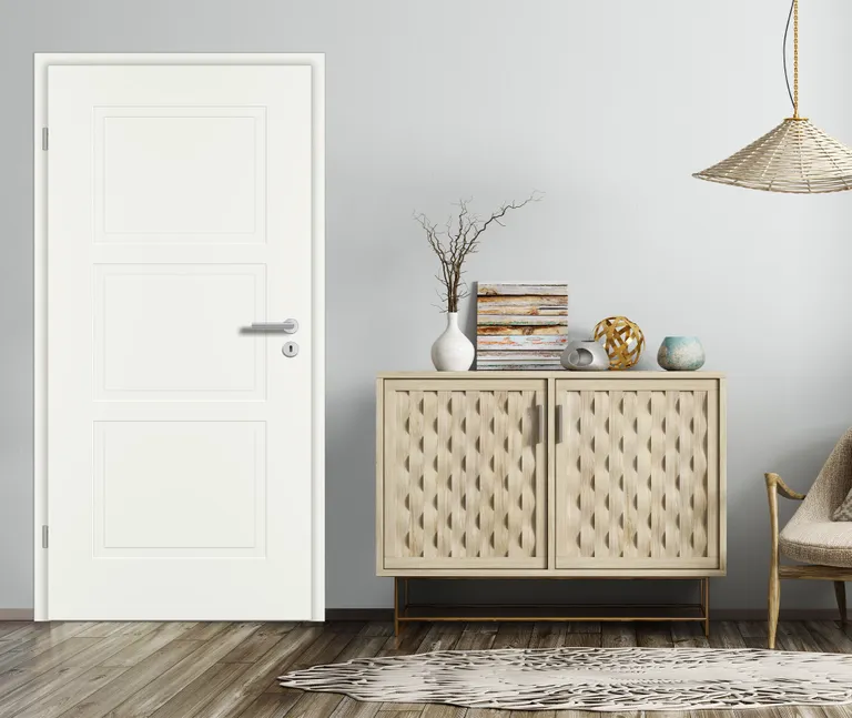 PRÜM Zimmertür Komplettset ELEGANCE MODENA M3 Weißlack RAL 9010 Röhrenspan Eckkante 1