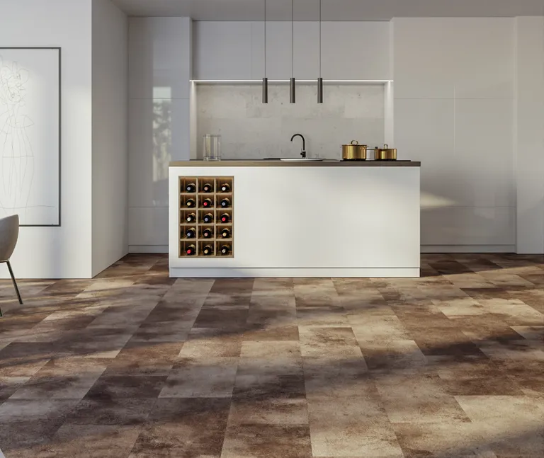HORI Klick-Hartvinylboden Rigid SPC Fliesenformat Travertino Noce Steinstruktur 9