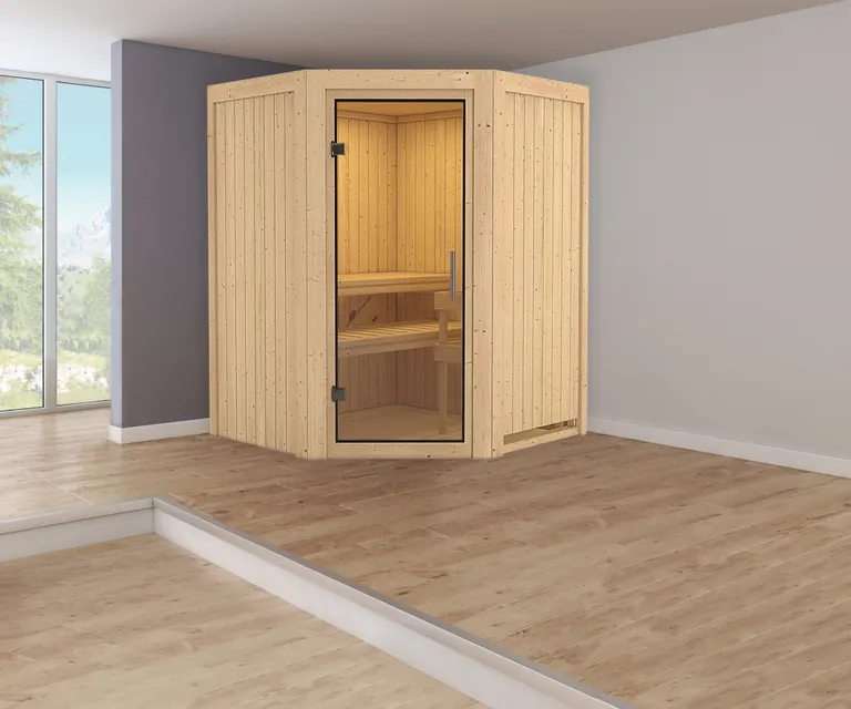 Karibu System-Sauna Komplettset Ida Eckeinstieg 68 mm 1