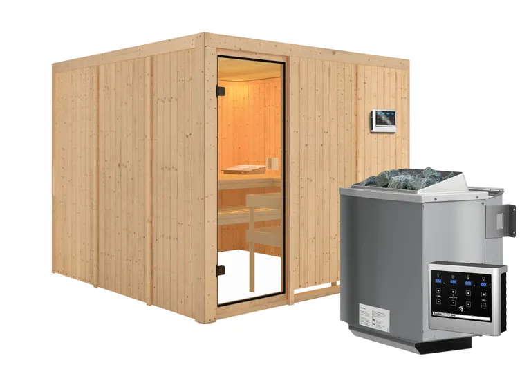 Woodfeeling Massivholz-Sauna Arvika Fronteinstieg 68 mm 2