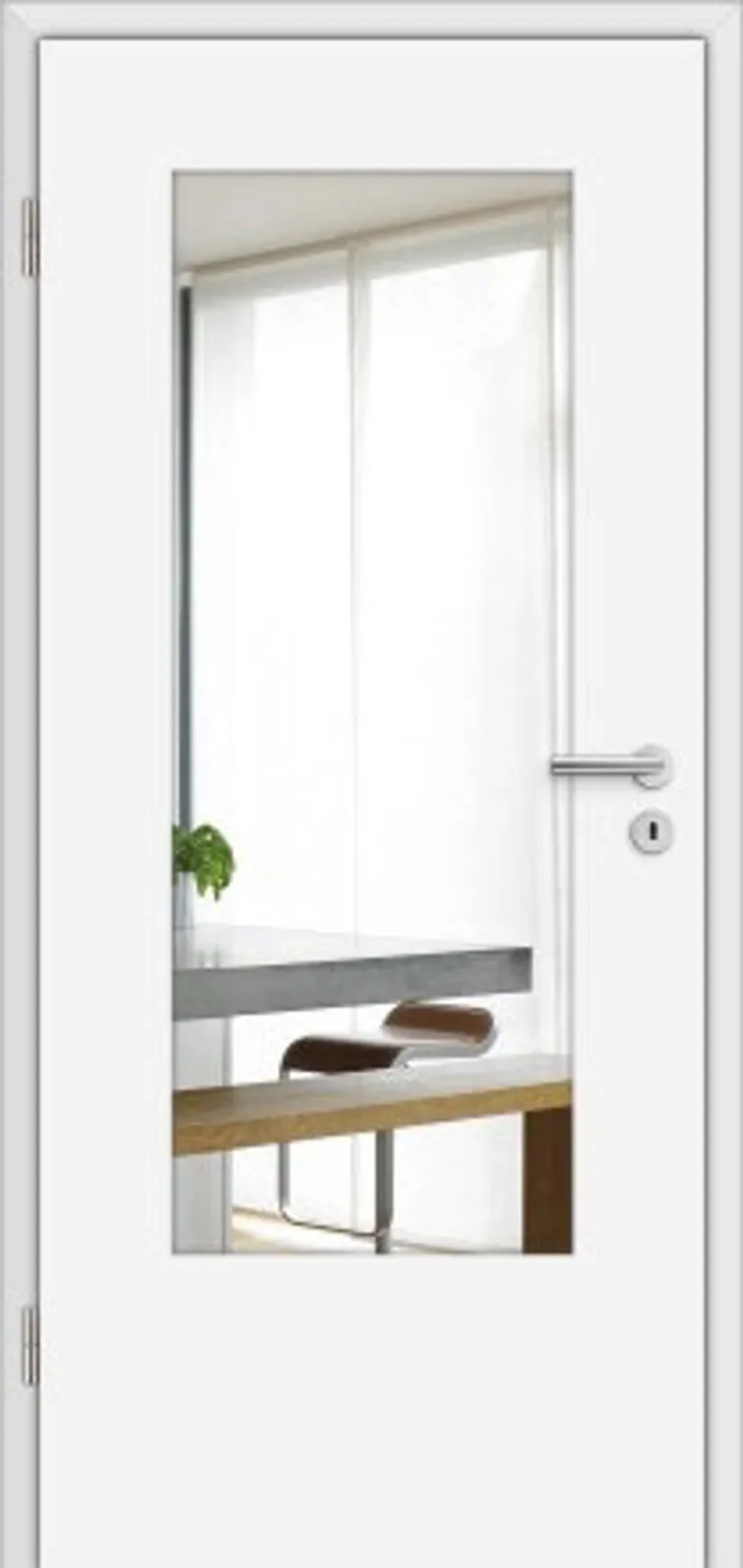 HORI Zimmertür CPL Weiß RAL9010 mit Lichtausschnitt Röhrenspan Rundkante Komplettset 0