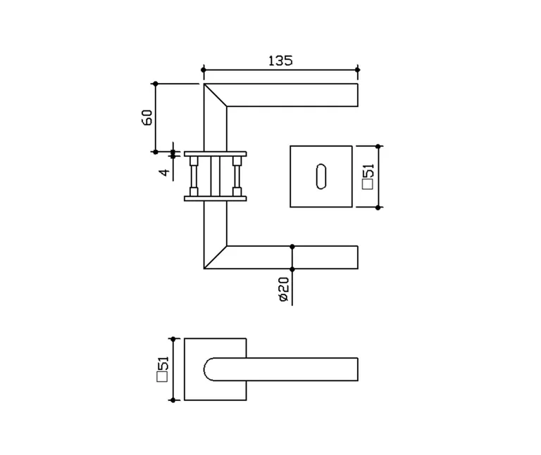 HORI Türgriff L-Form Roma Edelstahl schwarz Flachrosetten 1