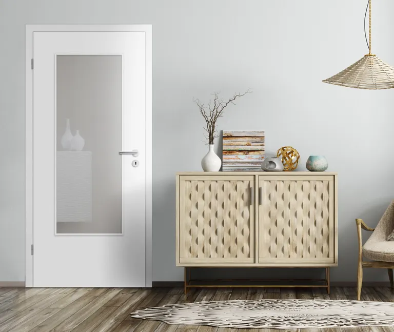 HORI Zimmertür CPL Signalweiß RAL9003 mit Lichtausschnitt Designkante Komplettset 1