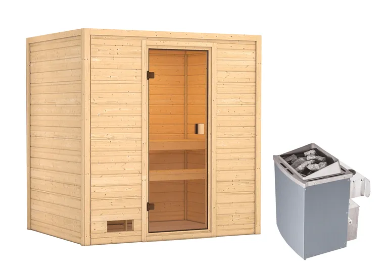 Woodfeeling Massivholz-Sauna Selena Fronteinstieg 38 mm 2