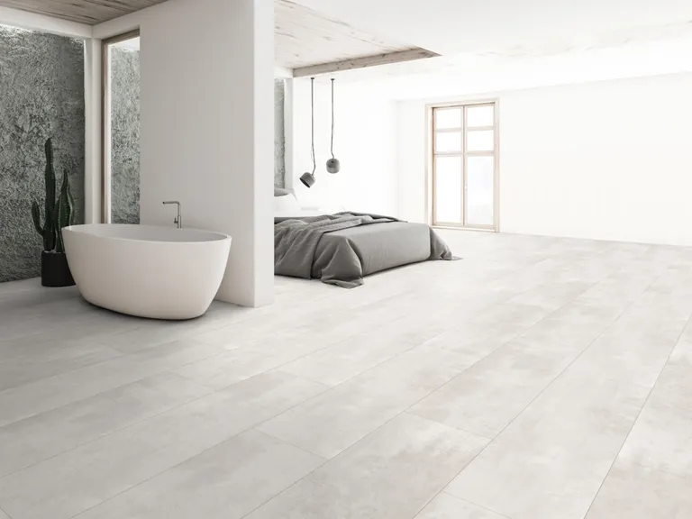 DOMIZIL PVC freier Klick-Designboden Aqua Beton sandbeige Fliese 1