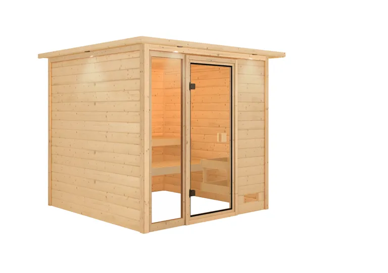 Woodfeeling Massivholz-Sauna Jutta Fronteinstieg 38 mm 2