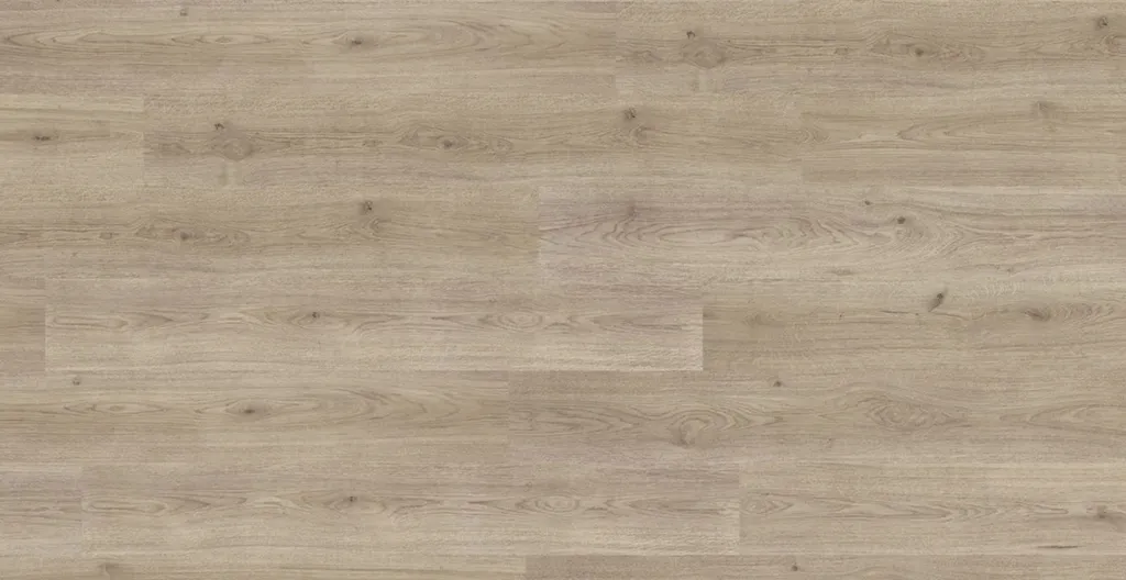 Hier ist ein Produktbild von einem Laminatboden mit Holzoptik in beige grau zu sehen