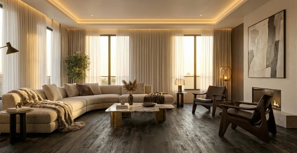 Hier ist ein Ambiente Bild eines dunklen Parkettbodens zu sehen