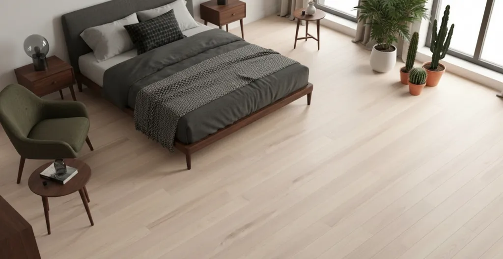 Hier ist ein Ambiente Bild eines hellen Esche Parkettbodens zu sehen.