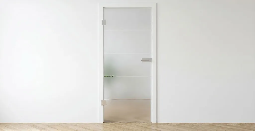 Hier ist eine weiße Zarge mit einer eingebauten Glastür zu sehen.