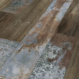 Hier ist ein Bild eines dunklen Laminatbodens mit grau blauen Akzenten zu sehen.