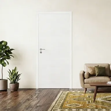 Hier ist eine weiße Holzzarge mit Designkante, eingebaut in einem klassischen Wohnzimmer zu sehen.