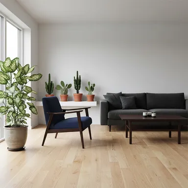 Hier ist ein Ambiente Bild eines hellen Ahorn Parkettbodens zu sehen.