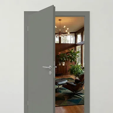 Hier ist eine graue eingebaute Zarge zu sehen..