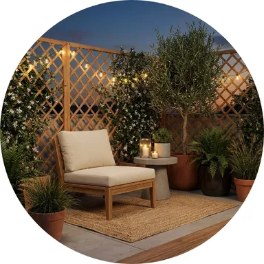 hier ist ein Ambiente Bild eines natürlich hellen Rankgitter Zauns zu sehen.