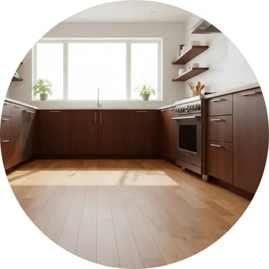 Hier ist ein Ambiente Bild eines hellen Kirschboden Parketts zu sehen.