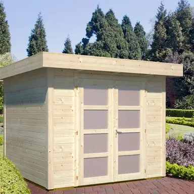 Gartenhaus mit Flachdach und Doppel-Tür mit Lichtausschnitten 