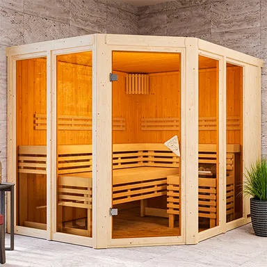 Eck-Sauna mit Sitzbank