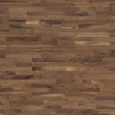 Hier ist ein Produktbild eines dunklen Nussbaum Parketts in Schiffsboden Optik zu sehen.