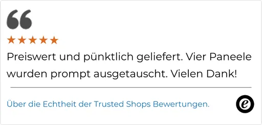 Preiswert und pünktlich geliefert. Vier Paneele wurden prompt ausgetauscht. Vielen Dank!