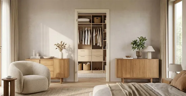 Ein heller Blendrahmen, eingebaut in einem hellen, rustikalen Wohnzimmer.