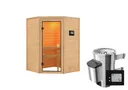 Woodfeeling Massivholz-Sauna Antonia Eckeinstieg 38 mm 2