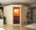 Woodfeeling Massivholz-Sauna Leona Eckeinstieg 38 mm 11