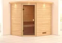 Woodfeeling Massivholz-Sauna Mia Eckeinstieg 38 mm 1