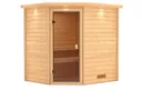 Woodfeeling Massivholz-Sauna Mia Eckeinstieg 38 mm 2