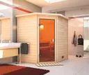 Woodfeeling Massivholz-Sauna Mia Eckeinstieg 38 mm 12