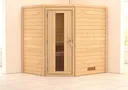 Woodfeeling Massivholz-Sauna Mia Eckeinstieg 38 mm 0