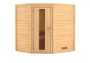 Woodfeeling Massivholz-Sauna Mia Eckeinstieg 38 mm 1